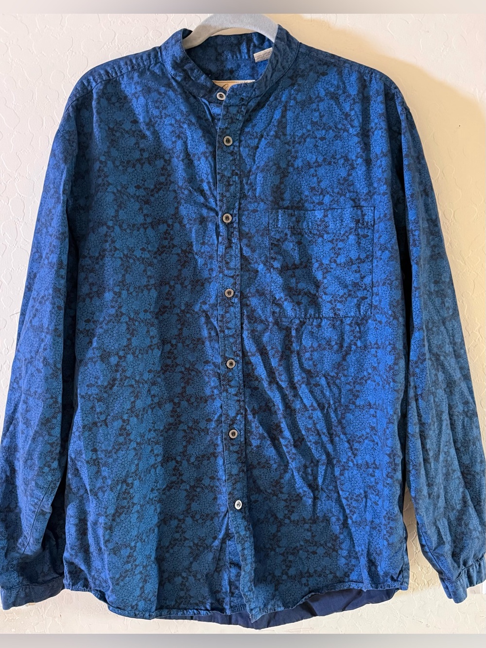 Scully, medium, 100% cotton, Blue Print Button Up Long Sleeve Shirt
